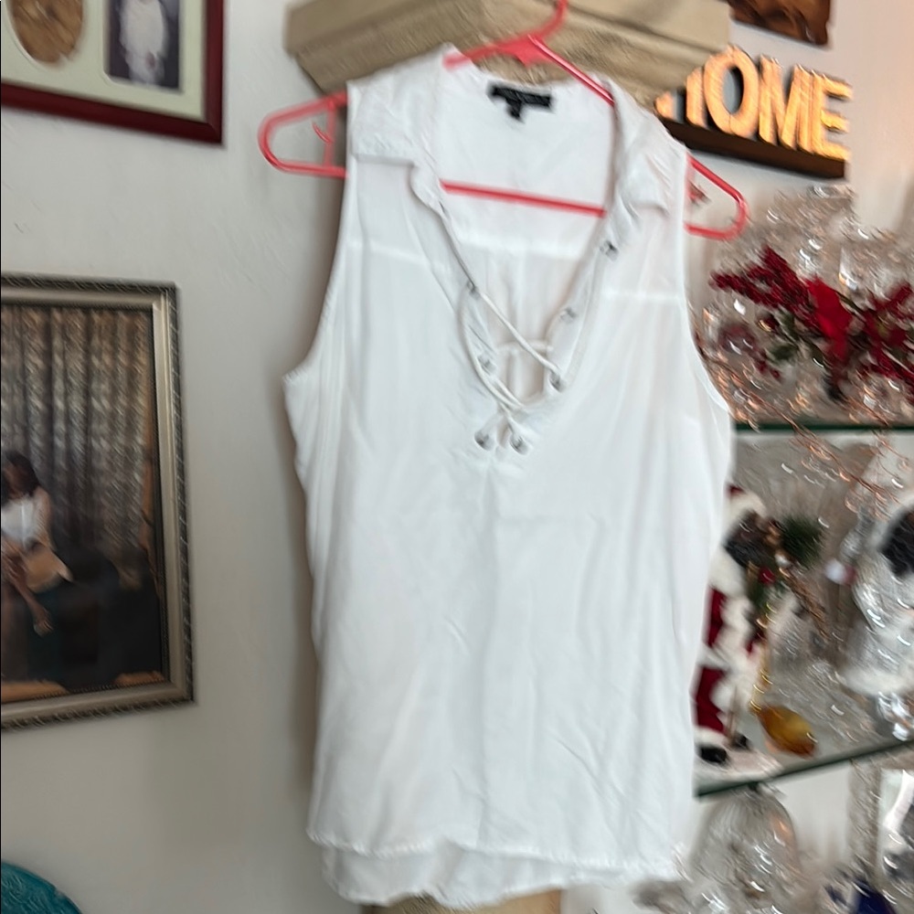 White Sleeveless Lace-Up Top
